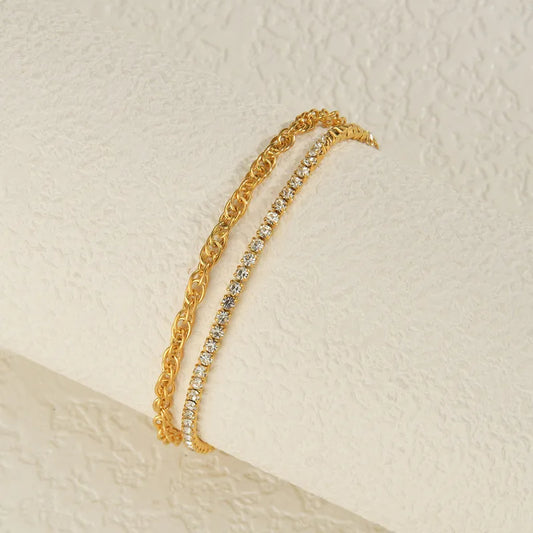 Two-layer Titanium Steel Bracelet For Women Stainless Steel Inlaid Diamond Wrist Jewelry Geometric Rose Gold