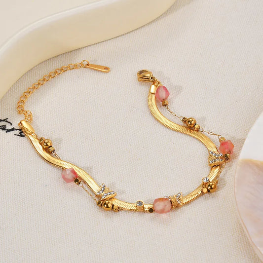 Two-layer Titanium Steel Gold-plated Butterfly Heart-shaped Diamond Inlaid Bracelet Casual Daily Wear Ladies Jewelry