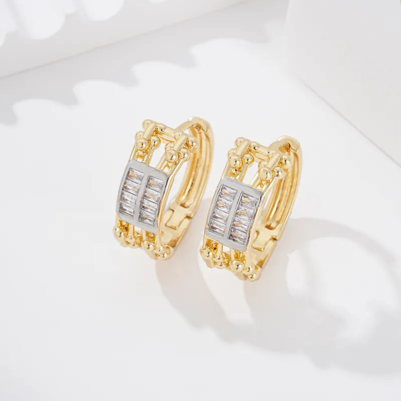 Two-tone High-end Exaggerated Zircon Triangle Gold-plated Copper Luxurious Ear Clips Shiny Earrings Hoops