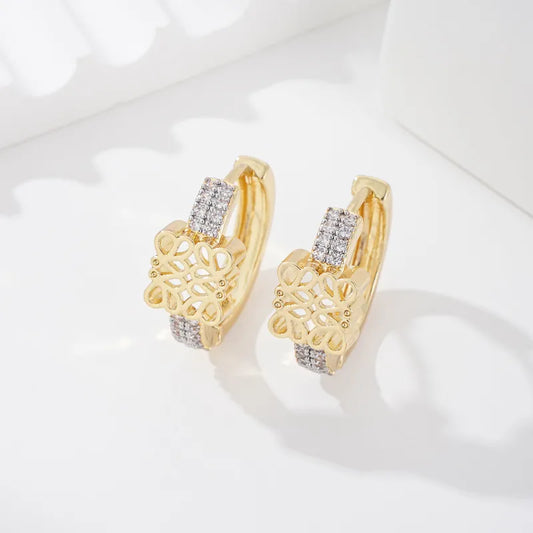 Two-tone High-end Exaggerated Zircon Triangle Gold-plated Copper Luxurious Ear Clips Shiny Earrings Hoops