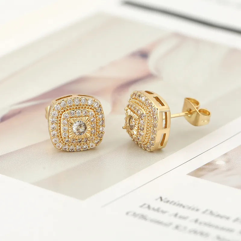 Ultra-Shiny Diamond Embedded Square Fashionable Style Earrings Luxury Minimalist Design Earring Jewelry