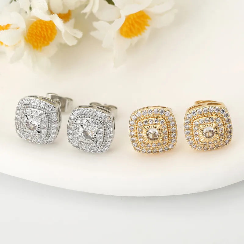 Ultra-Shiny Diamond Embedded Square Fashionable Style Earrings Luxury Minimalist Design Earring Jewelry