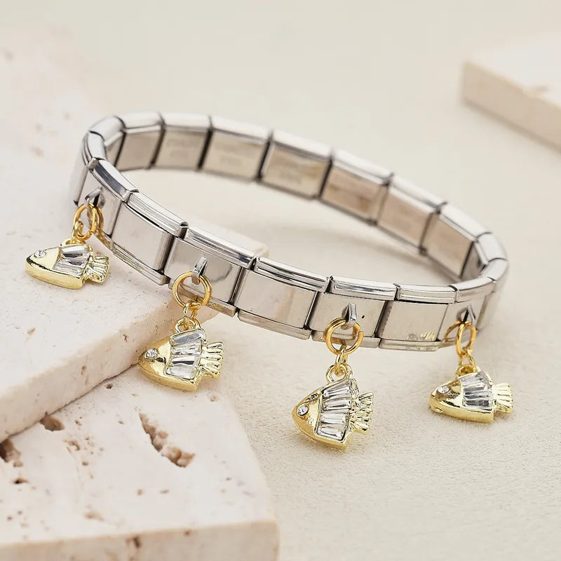 Unisex Stainless Steel Pendant Italian Module Fashion Jewelry Bracelet Non-fading Ocean Animal Series Accessory For Men And Women