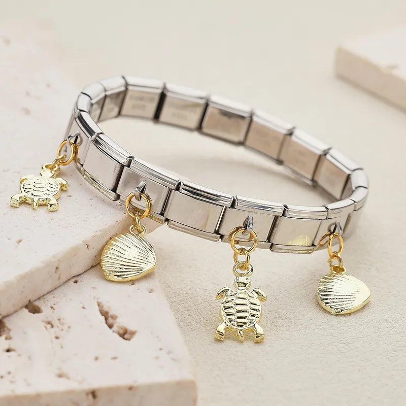 Unisex Stainless Steel Pendant Italian Module Fashion Jewelry Bracelet Non-fading Ocean Animal Series Accessory For Men And Women