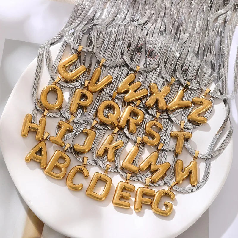 Universal Flat Chain Geometric Pattern Titanium Steel Letter Pendant Necklace Women's Style Snake Bone Jewelry Accessory