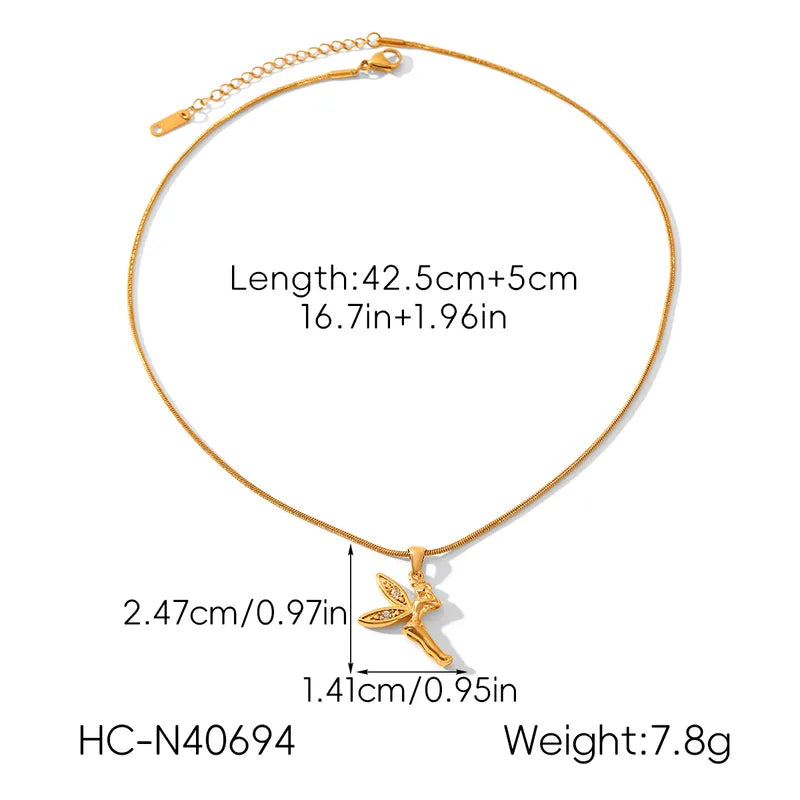 Vacuum Electroplated 304 Stainless Steel Little Angel Pendant Necklace Plated With 18K Real Gold Zircon Little Elf Collarbone Chain