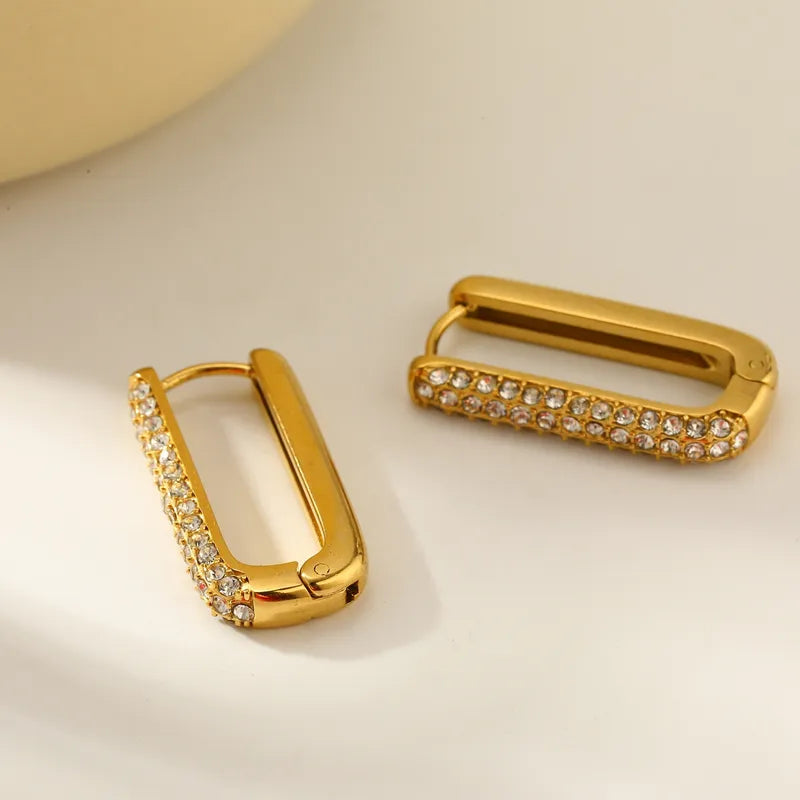 Vacuum Electroplating (In Furnace) Plated 14K Real Gold 304 Stainless Steel Zircon Paper Clip Women's Suitable Earrings