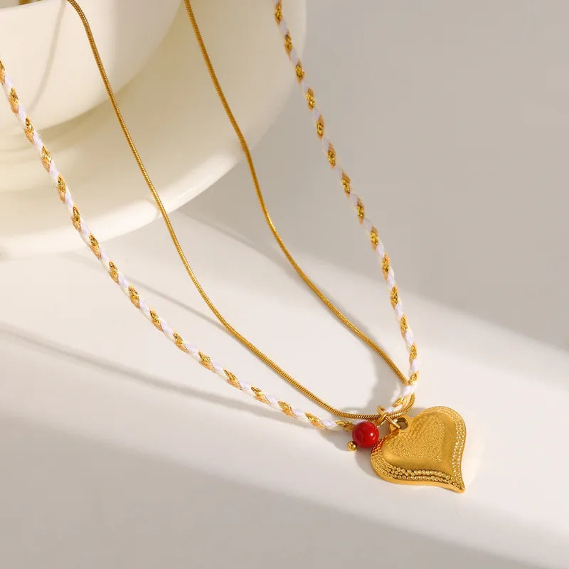 Vacuum Electroplating (In Furnace) Plated 18K Real Gold 304 Stainless Steel Artificial Pearl Love Heart Shape Casual Elegant Romantic Necklace