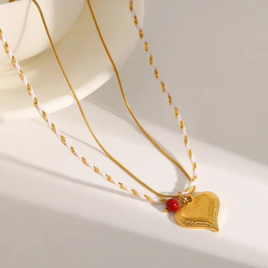 Vacuum Electroplating (In Furnace) Plated 18K Real Gold 304 Stainless Steel Artificial Pearl Love Heart Shape Casual Elegant Romantic Necklace