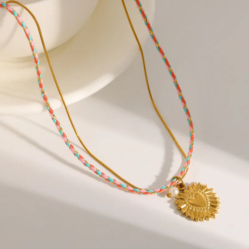 Vacuum Electroplating (In Furnace) Plated 18K Real Gold 304 Stainless Steel Artificial Pearl Love Heart Shape Casual Elegant Romantic Necklace