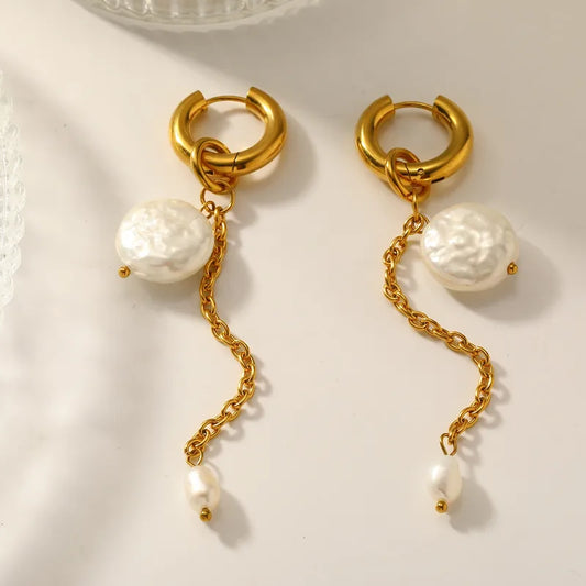 Vacuum Electroplating (In Furnace) Plated 18K Real Gold 304 Stainless Steel Artificial Pearl Round Classic Stud Earrings