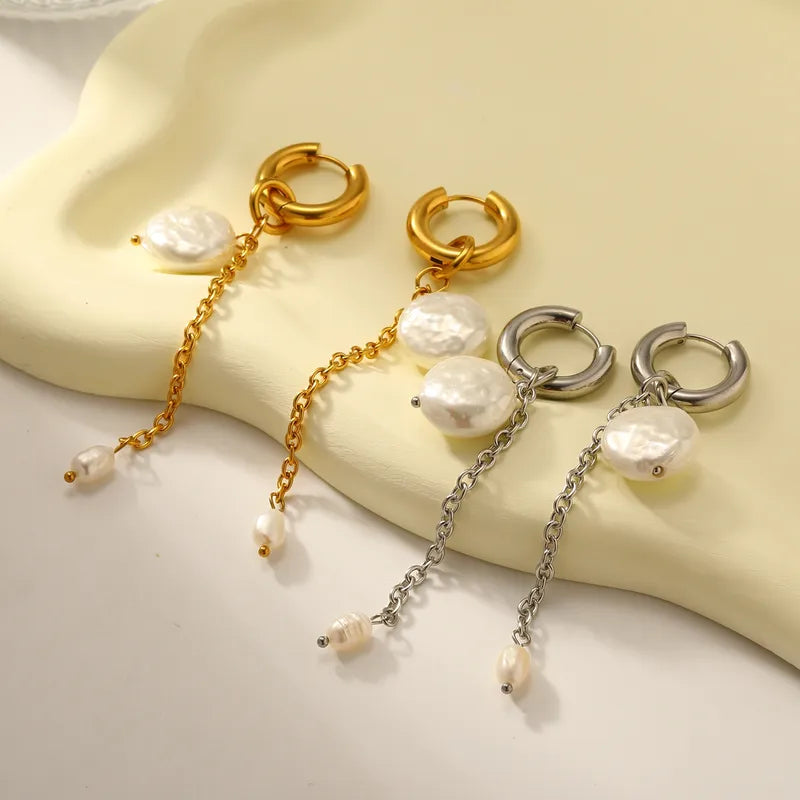 Vacuum Electroplating (In Furnace) Plated 18K Real Gold 304 Stainless Steel Artificial Pearl Round Classic Stud Earrings