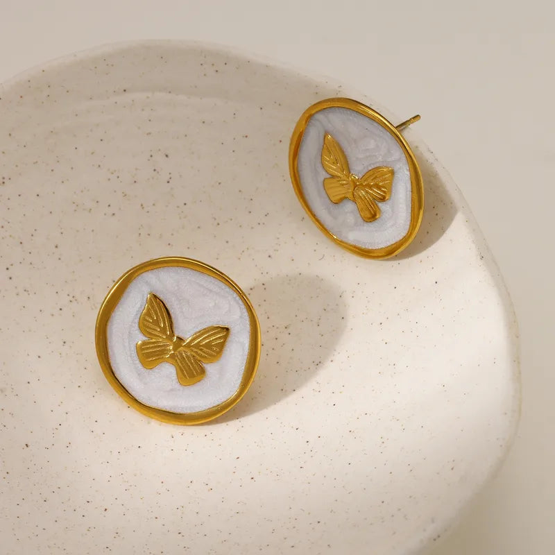Vacuum Electroplating (In Furnace) Plated 18K Real Gold 304 Stainless Steel Butterfly No Inlaid Material Casual Female Style Stud Earrings