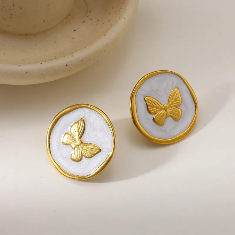 Vacuum Electroplating (In Furnace) Plated 18K Real Gold 304 Stainless Steel Butterfly No Inlaid Material Casual Female Style Stud Earrings