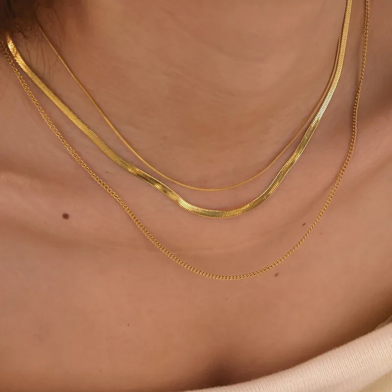 Vacuum Electroplating (In Furnace) Plated 18K Real Gold 304 Stainless Steel Elegant Vintage Layered Women Necklace