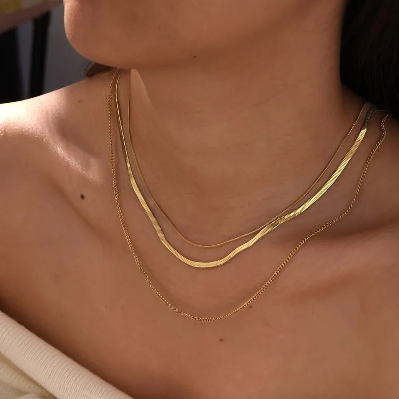 Vacuum Electroplating (In Furnace) Plated 18K Real Gold 304 Stainless Steel Elegant Vintage Layered Women Necklace