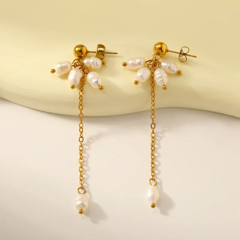 Vacuum Electroplating (In Furnace) Plated 18K Real Gold 304 Stainless Steel Irregular Geometric Freshwater Pearl Women's Suitable Earrings