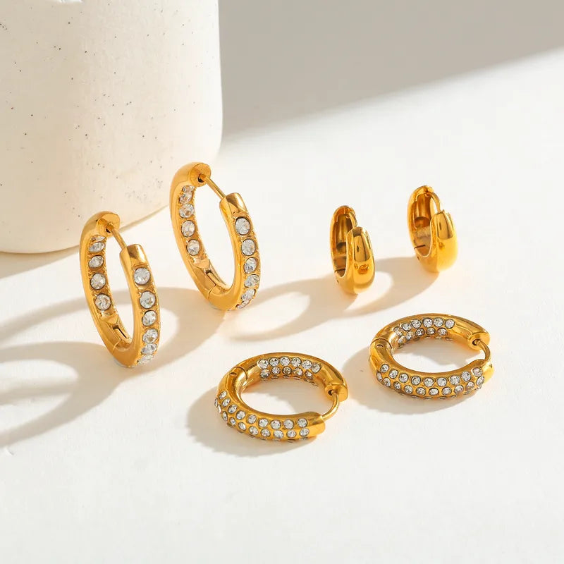 Vacuum Electroplating (In Furnace) Plated 18K Real Gold 304 Stainless Steel Round Zircon Casual Elegant Diamond-studded Ear Hoop