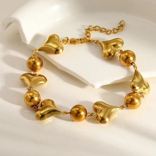 Vacuum Electroplating (In Furnace) Plated 18K Real Gold 304303 Stainless Steel Glazed Square Heart-shaped Bracelet Female Lobster Buckle Casual Elegant Retro Electroplating