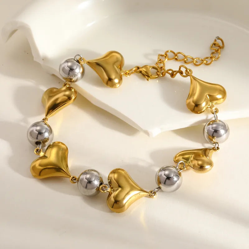 Vacuum Electroplating (In Furnace) Plated 18K Real Gold 304303 Stainless Steel Glazed Square Heart-shaped Bracelet Female Lobster Buckle Casual Elegant Retro Electroplating