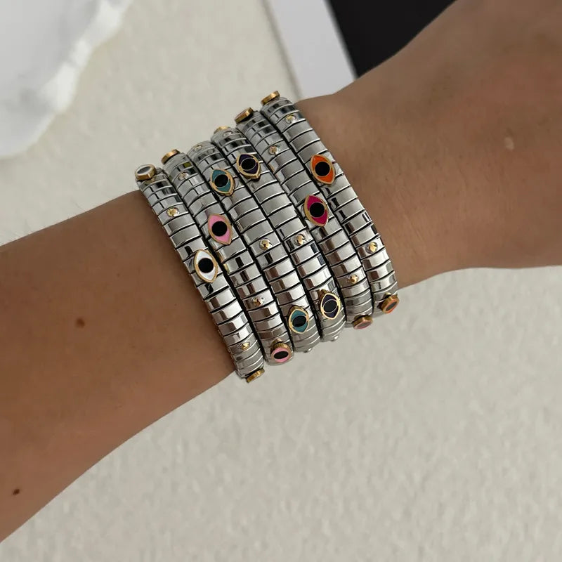 Vacuum Electroplating (In Furnace) Plated 18K Real Gold Colorful Eyes 304 Stainless Steel  Eye Casual Elegant Cute Bracelet