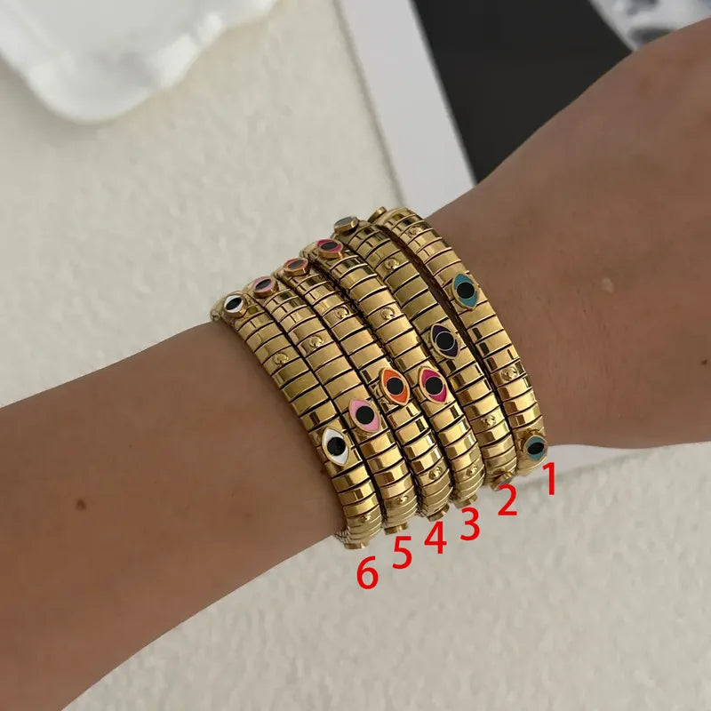 Vacuum Electroplating (In Furnace) Plated 18K Real Gold Colorful Eyes 304 Stainless Steel  Eye Casual Elegant Cute Bracelet