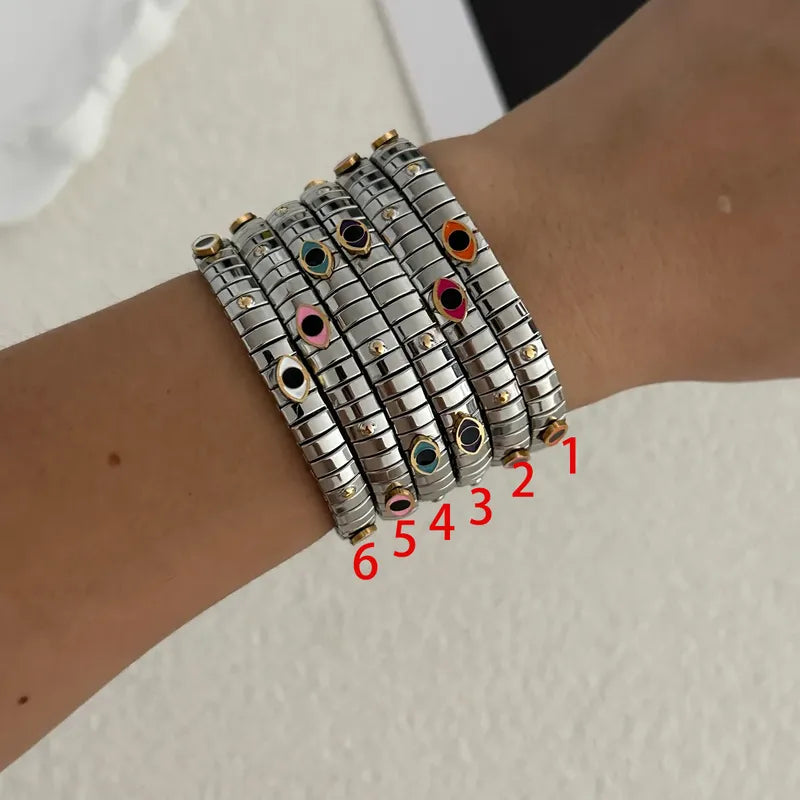 Vacuum Electroplating (In Furnace) Plated 18K Real Gold Colorful Eyes 304 Stainless Steel  Eye Casual Elegant Cute Bracelet