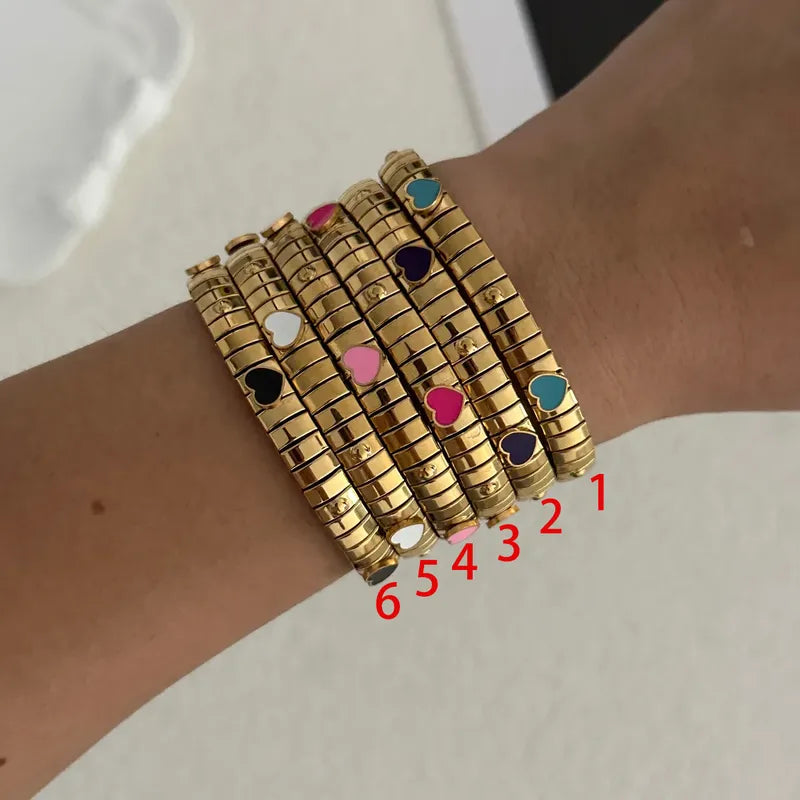 Vacuum Electroplating (In Furnace) Plated 18K Real Gold Colorful Love Heart 304 Stainless Steel Casual Elegant Bracelet