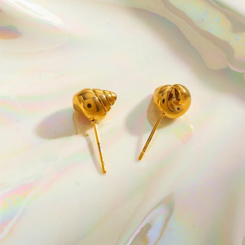 Vacuum Electroplating (In Furnace) Plated 18K Real Gold Conch 304 Stainless Steel Casual Elegant Vintage Electroplated Stud Earrings