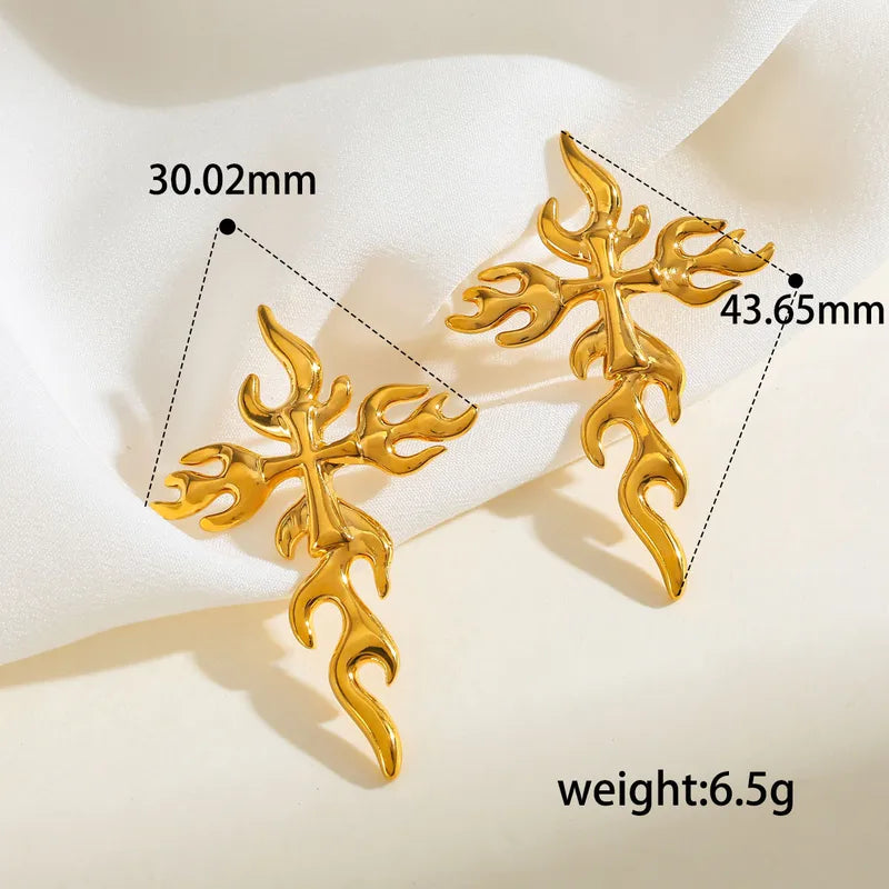 Vacuum Electroplating (In Furnace) Plated 18K Real Gold Cross 304 Stainless Steel Casual Elegant Vintage Electroplated Stud Earrings