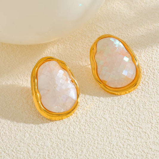 Vacuum Electroplating (In Furnace) Plated 18K Real Gold Geometric 304 Stainless Steel Shell Abalone Shell Casual Elegant Earrings