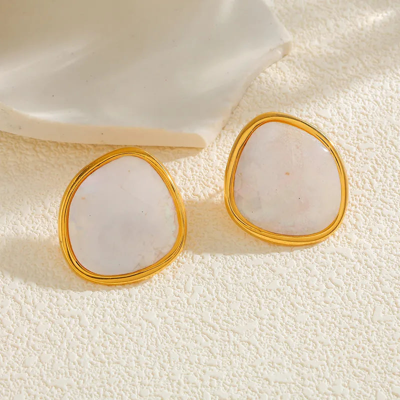 Vacuum Electroplating (In Furnace) Plated 18K Real Gold Geometric 304 Stainless Steel Shell Abalone Shell Casual Elegant Earrings