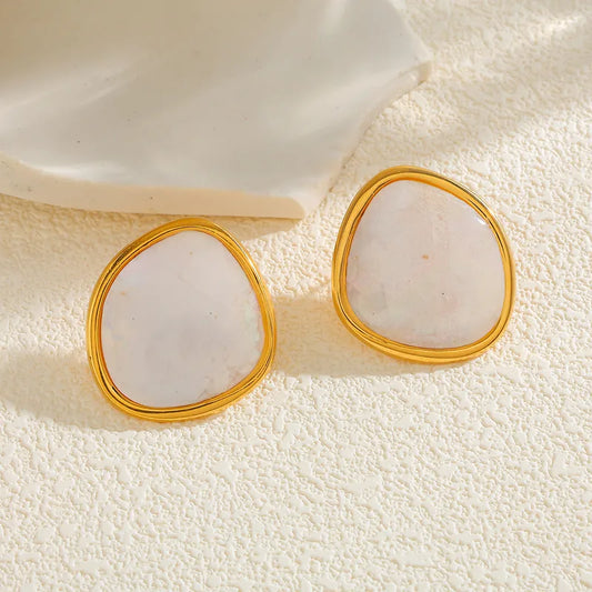 Vacuum Electroplating (In Furnace) Plated 18K Real Gold Geometric 304 Stainless Steel Shell Abalone Shell Casual Elegant Earrings