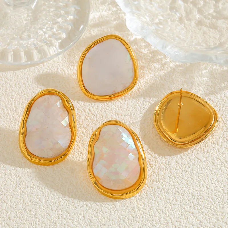 Vacuum Electroplating (In Furnace) Plated 18K Real Gold Geometric 304 Stainless Steel Shell Abalone Shell Casual Elegant Earrings