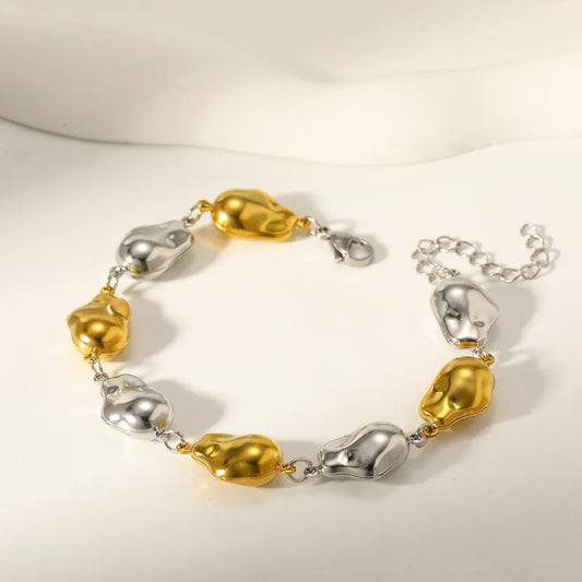 Vacuum Electroplating (In Furnace) Plated 18K Real Gold Irregular Geometric Round 304 Stainless Steel Women's Suitable Contrast Color Metal Bracelet