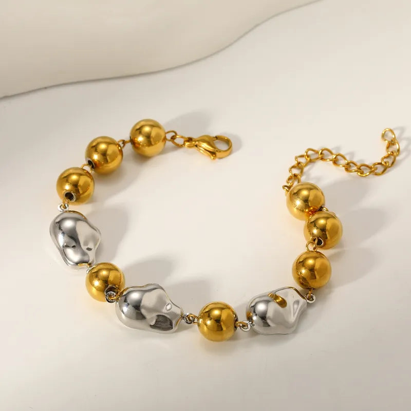 Vacuum Electroplating (In Furnace) Plated 18K Real Gold Irregular Geometric Round 304 Stainless Steel Women's Suitable Contrast Color Metal Bracelet