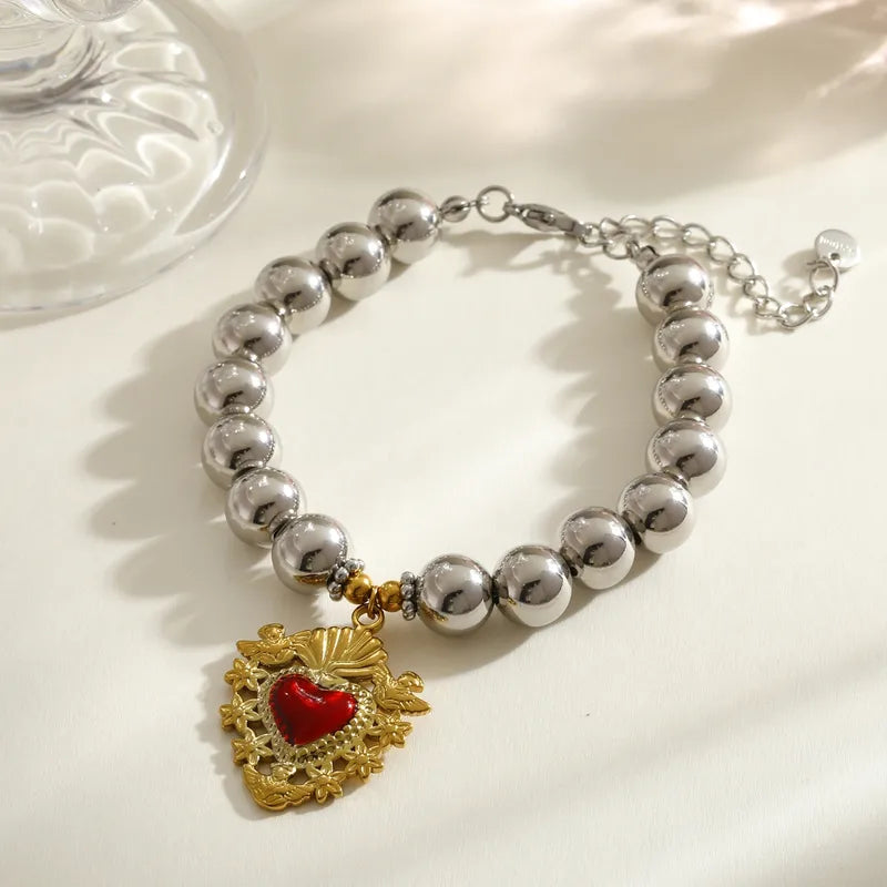 Vacuum Electroplating (In Furnace) Plated 18K Real Gold Love Heart Shape 303 Stainless Steel 304 Stainless Steel Women's Bracelet