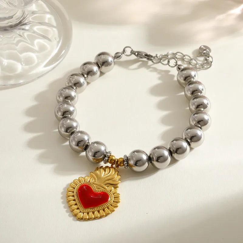 Vacuum Electroplating (In Furnace) Plated 18K Real Gold Love Heart Shape 303 Stainless Steel 304 Stainless Steel Women's Bracelet