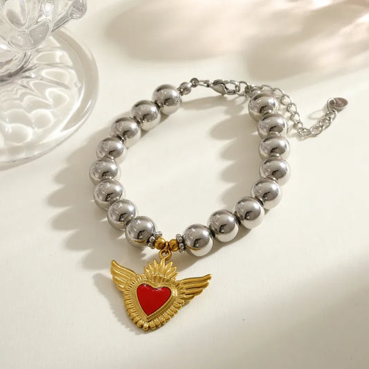 Vacuum Electroplating (In Furnace) Plated 18K Real Gold Love Heart Shape 303 Stainless Steel 304 Stainless Steel Women's Bracelet