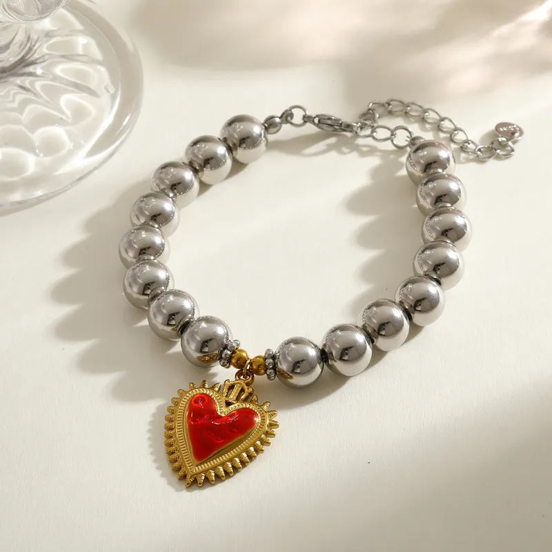 Vacuum Electroplating (In Furnace) Plated 18K Real Gold Love Heart Shape 303 Stainless Steel 304 Stainless Steel Women's Bracelet