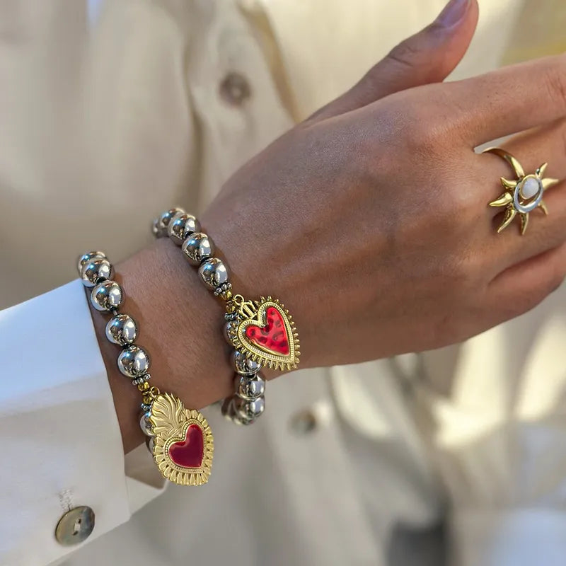 Vacuum Electroplating (In Furnace) Plated 18K Real Gold Love Heart Shape 303 Stainless Steel 304 Stainless Steel Women's Bracelet