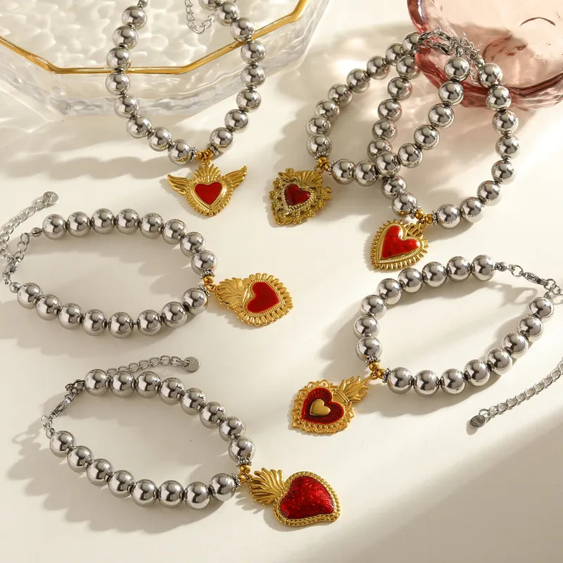 Vacuum Electroplating (In Furnace) Plated 18K Real Gold Love Heart Shape 303 Stainless Steel 304 Stainless Steel Women's Bracelet