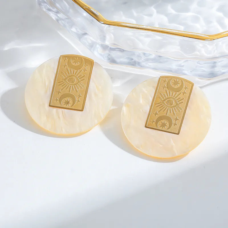 Vacuum Electroplating (In Furnace) Plated 18K Real Gold Round 304 Stainless Steel Acrylic Casual Elegant Vintage Electroplated Stud Earrings