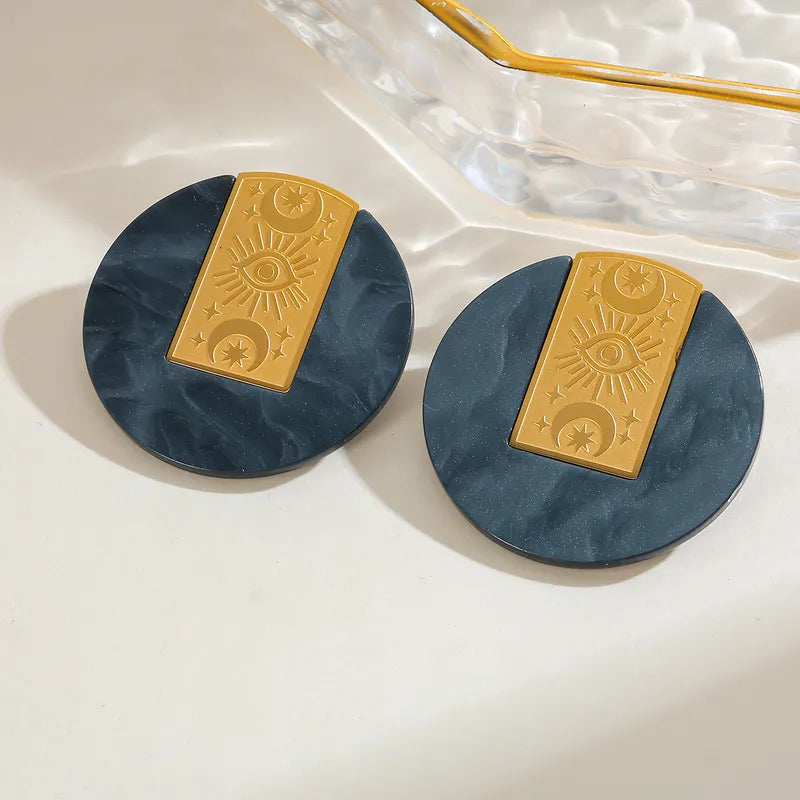 Vacuum Electroplating (In Furnace) Plated 18K Real Gold Round 304 Stainless Steel Acrylic Casual Elegant Vintage Electroplated Stud Earrings