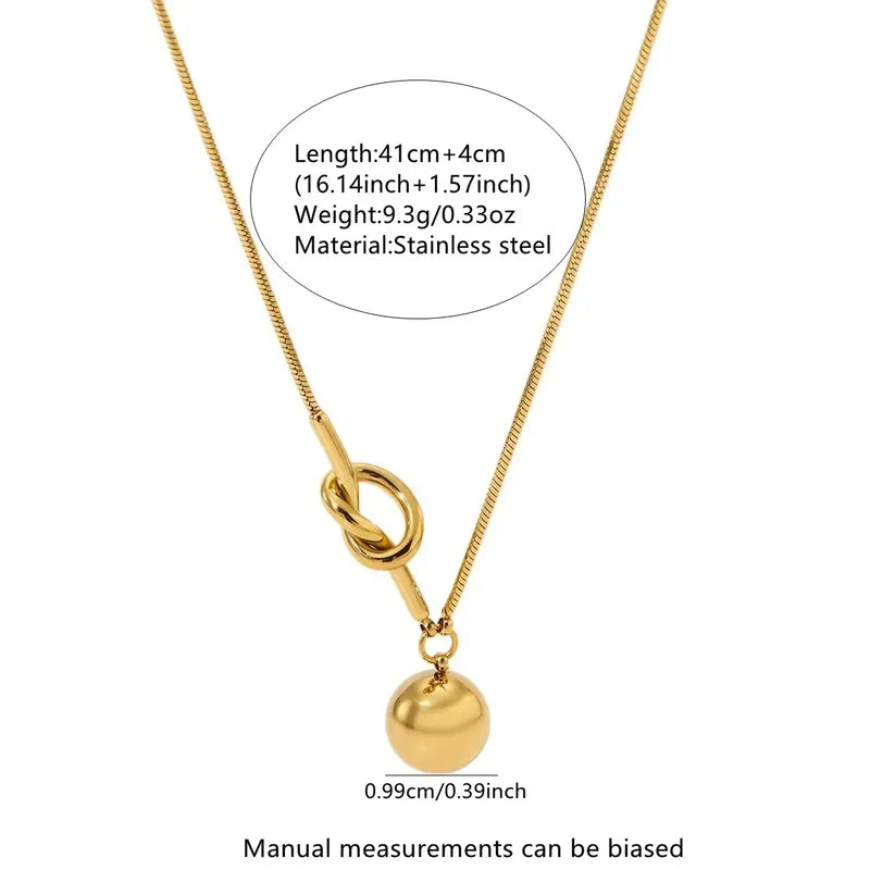 Vacuum Electroplating Light Luxury Niche Knot Ball Pendant Necklace 304 Stainless Steel Geometric Pattern Women Daily Commute Casual