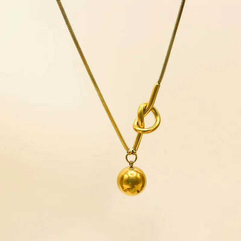 Vacuum Electroplating Light Luxury Niche Knot Ball Pendant Necklace 304 Stainless Steel Geometric Pattern Women Daily Commute Casual