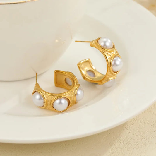 Vintage 304 Stainless Steel C-shaped Earrings Non-fading Ear Jewelry Studs For Women