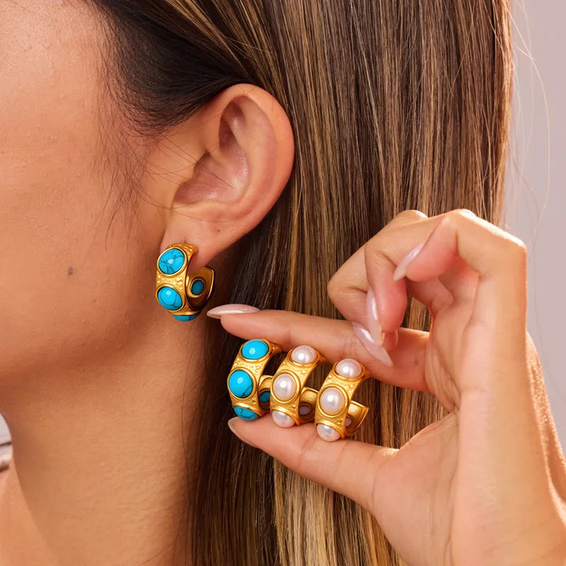 Vintage 304 Stainless Steel C-shaped Earrings Non-fading Ear Jewelry Studs For Women