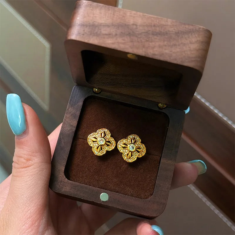 Vintage Miniature Four-Leaf Clover Buddhist Symbol Earrings Bohemian Jewelry For Women