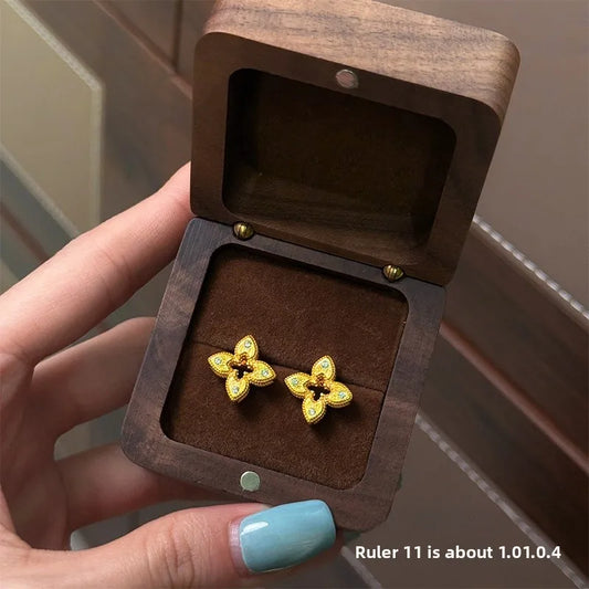 Vintage Miniature Four-Leaf Clover Buddhist Symbol Earrings Bohemian Jewelry For Women